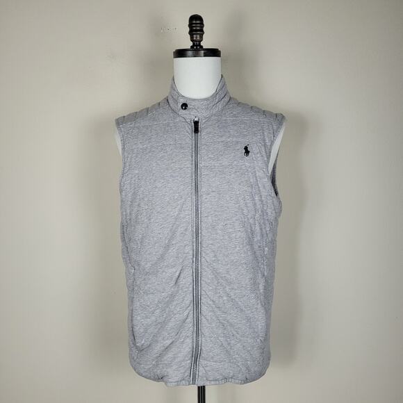Polo Ralph Lauren Vest Mens Medium Gray Quilted Zip Casual Preppy Mock Collar - Picture 2 of 12